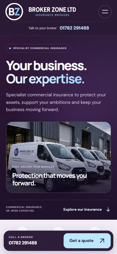 Broker Zone website shown on mobile