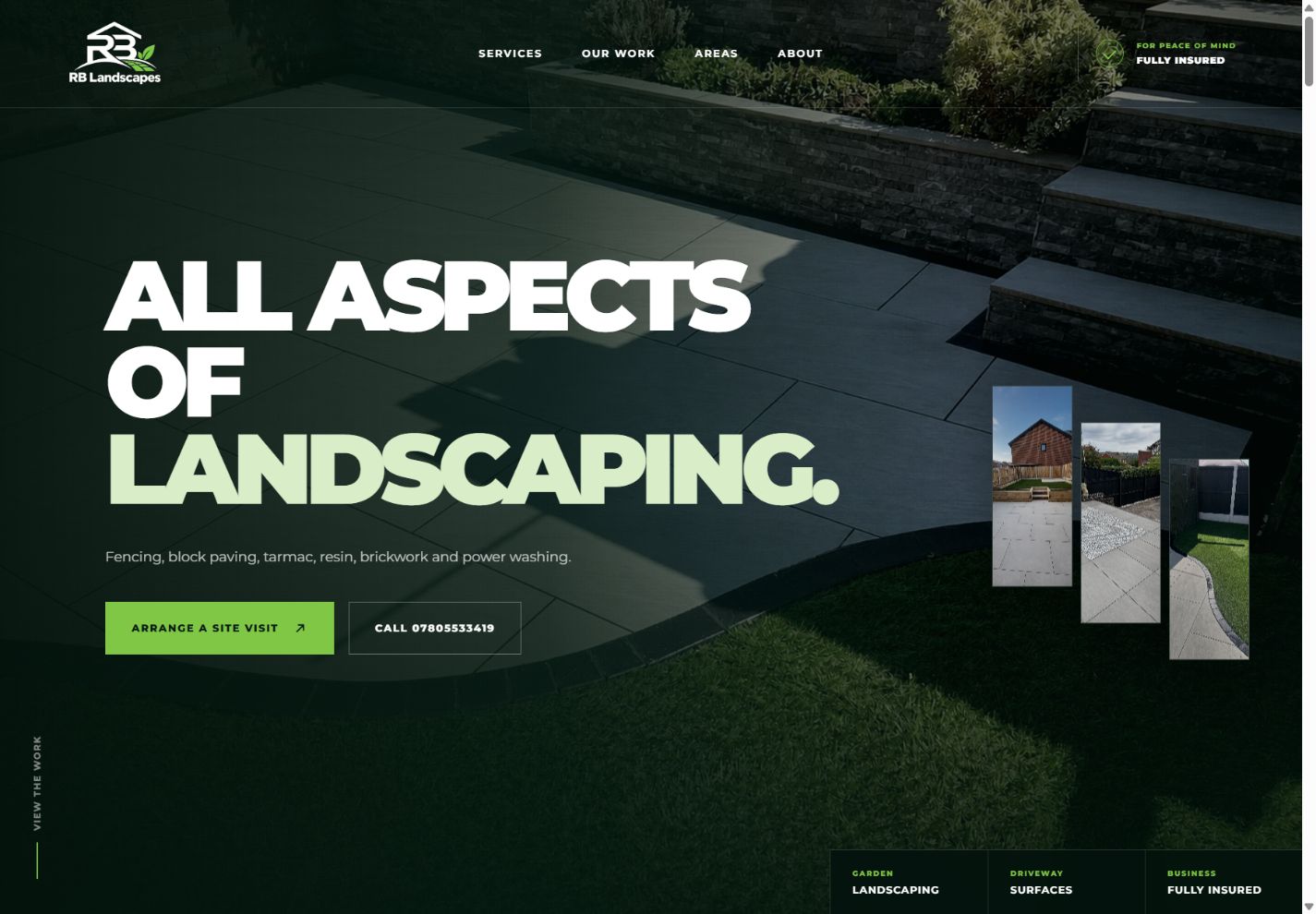 RB Landscapes website shown on desktop
