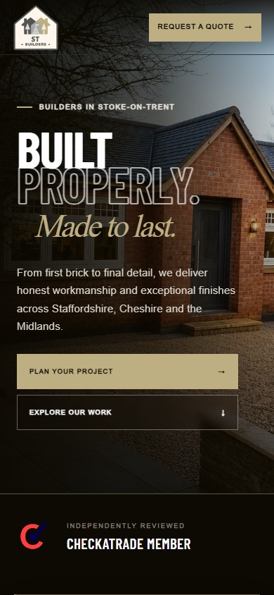 ST Builders Ltd website shown on mobile
