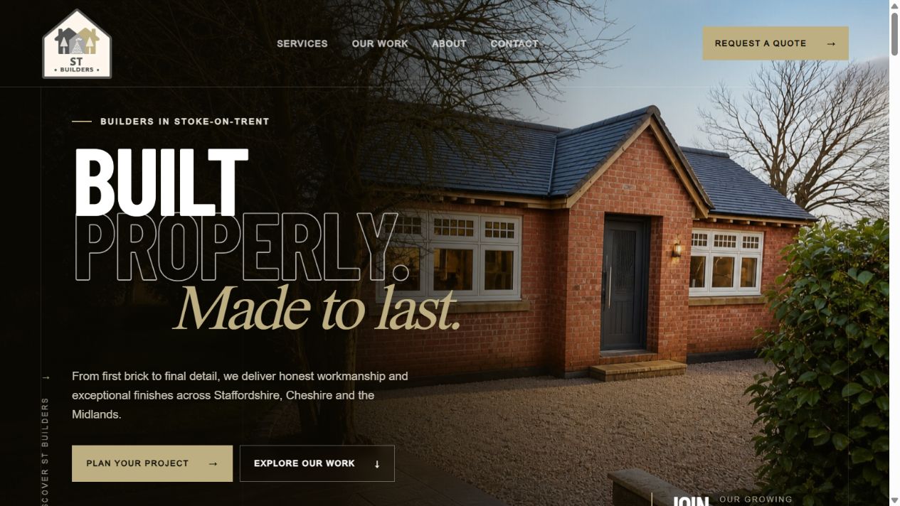 ST Builders Ltd website shown on desktop